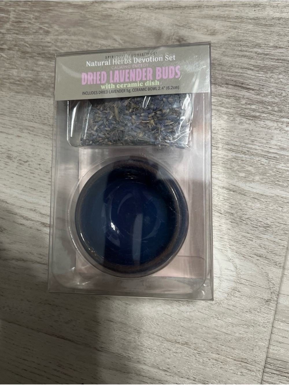 Natural Herbs Devotion Set Dried Lavender Buds with Ceramic Dish - Blue